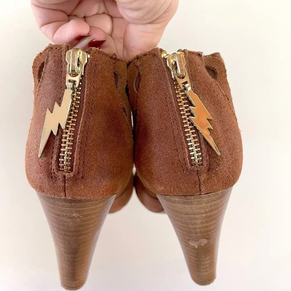 Betsy Johnson Suede Western Boots 7 Brown Boho Rocker Festival High Heel Booties